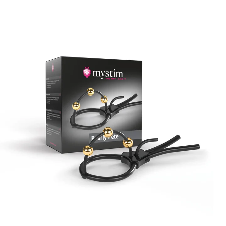 Mystim Pearly Pete eStim Corona Strap with Golden Balls