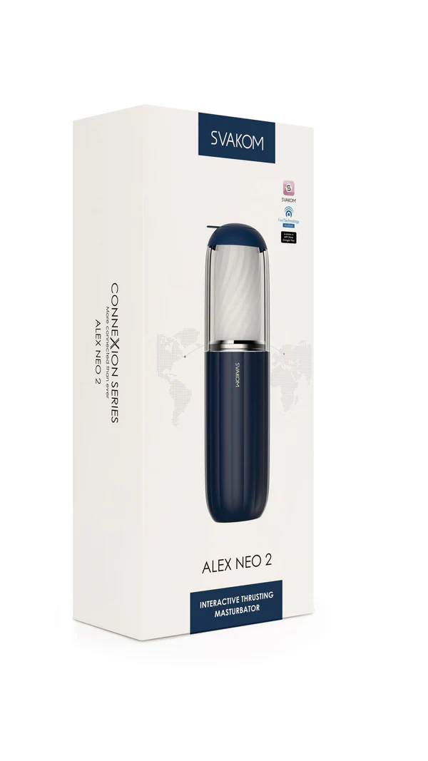 Svakom Alex Neo 2 Interactive Thrusting Masturbator with Connexion Series Dark Blue