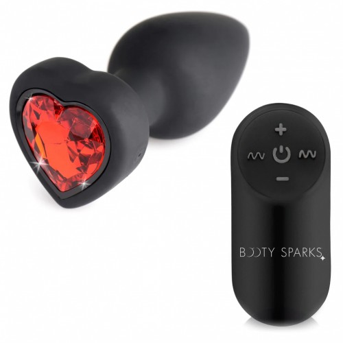 Booty Sparks Vibrating Silicone Butt Plug Red Heart Gem Small