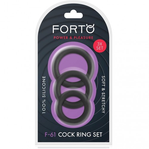 Forto F-61 3 Piece Silicone Cock Ring Set Black
