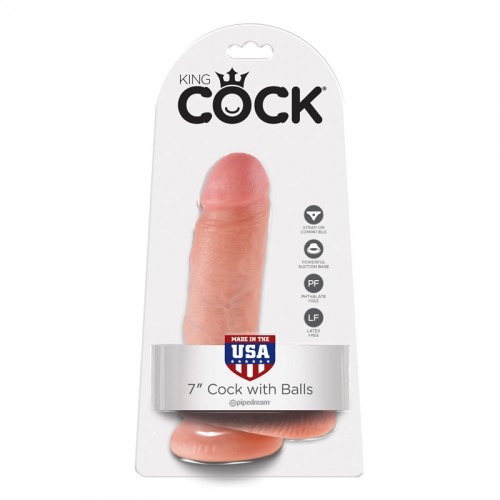 Pipedream King Cock 7" Cock with Balls Beige HUSH Canada