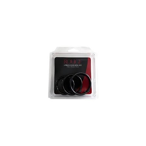 Rouge Stainless Steel 3 Piece Cock Ring Set (45/50/55mm) - Black