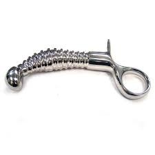 Rouge Stainless Steel Ribbed Anal Plug with Handle